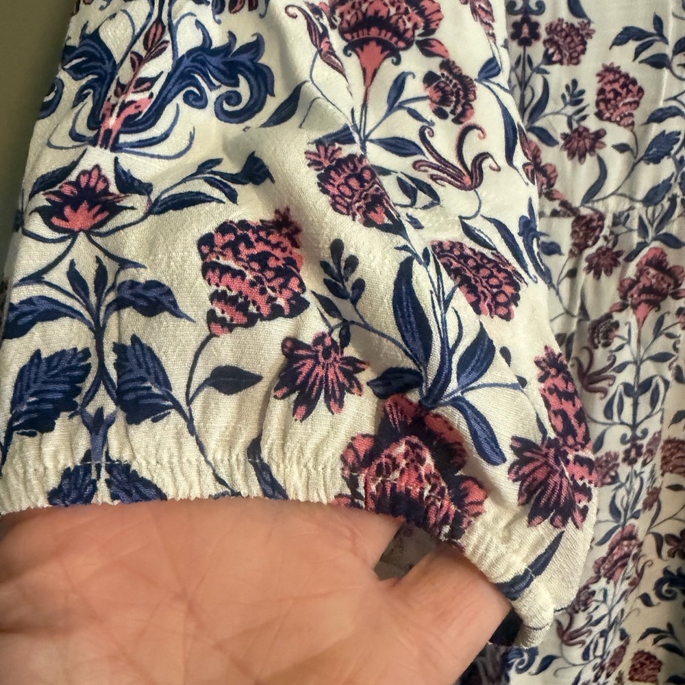 J. Jill White Midi Boho Peasant Dress with Blue & Mauve Floral Print size medium - Picture 7 of 12